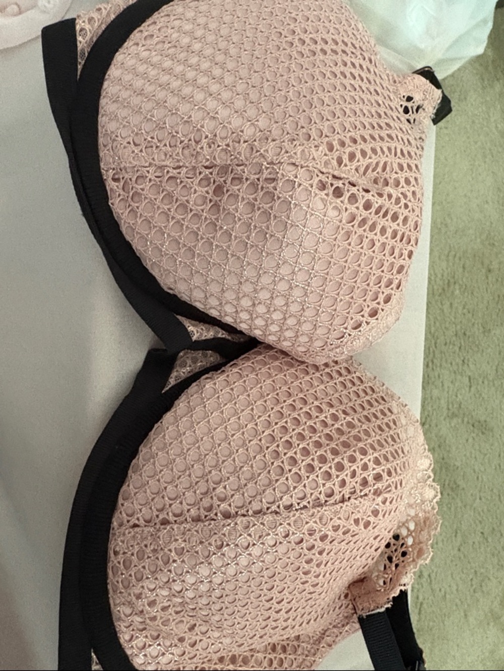 Victoria's Secret Pink Lace-Overlay Balconette Bra with Black Trim